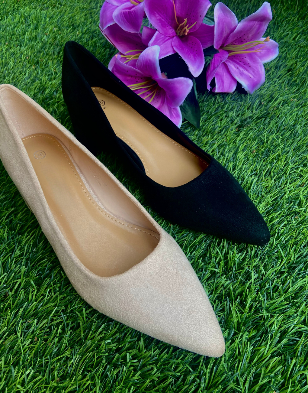 Zapato Viviana gamuza tacón grueso beige